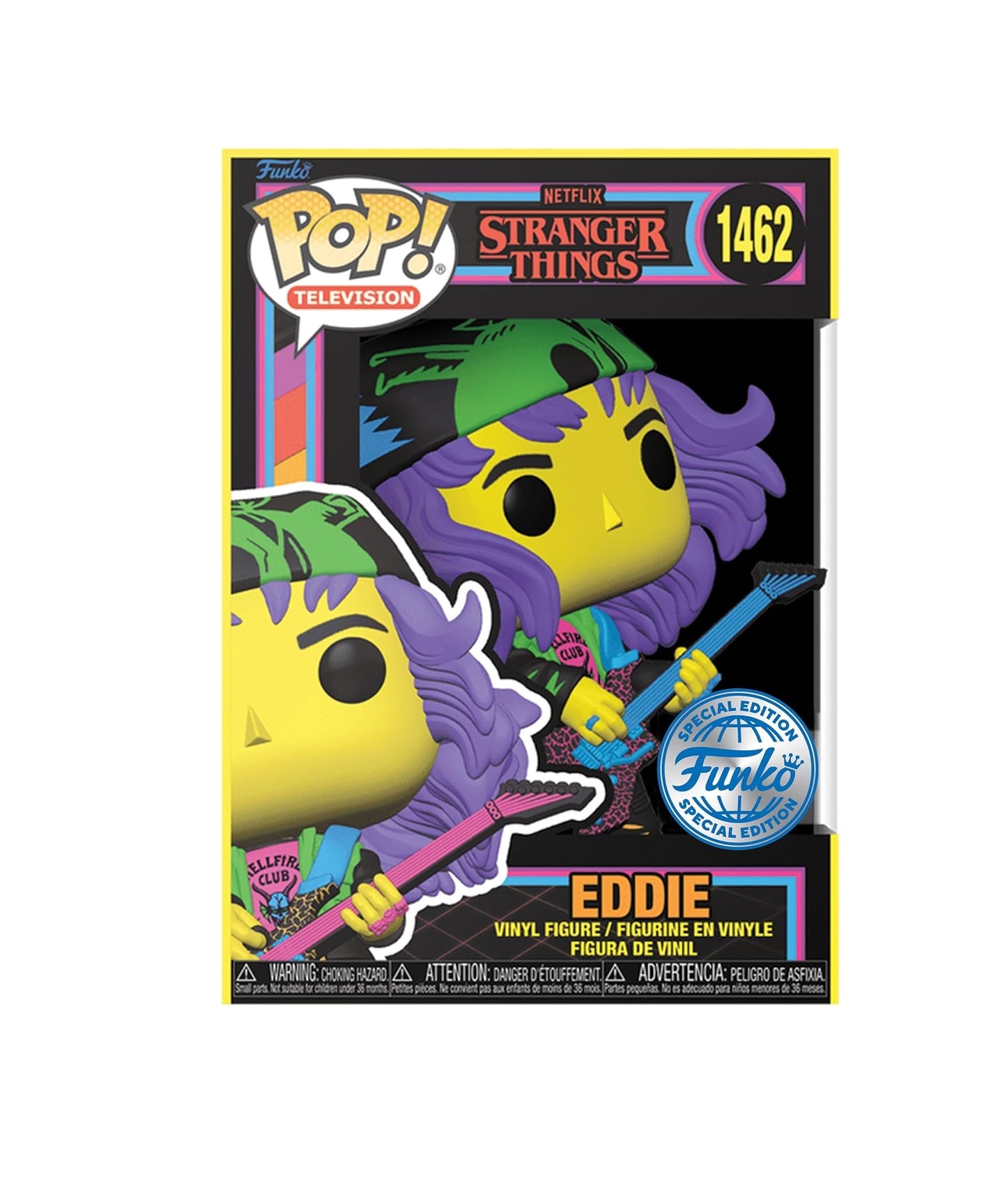 Funko Pop! Stranger Things Eddie with Guitar Blacklight Vinyl Figure #1462 Exclusive