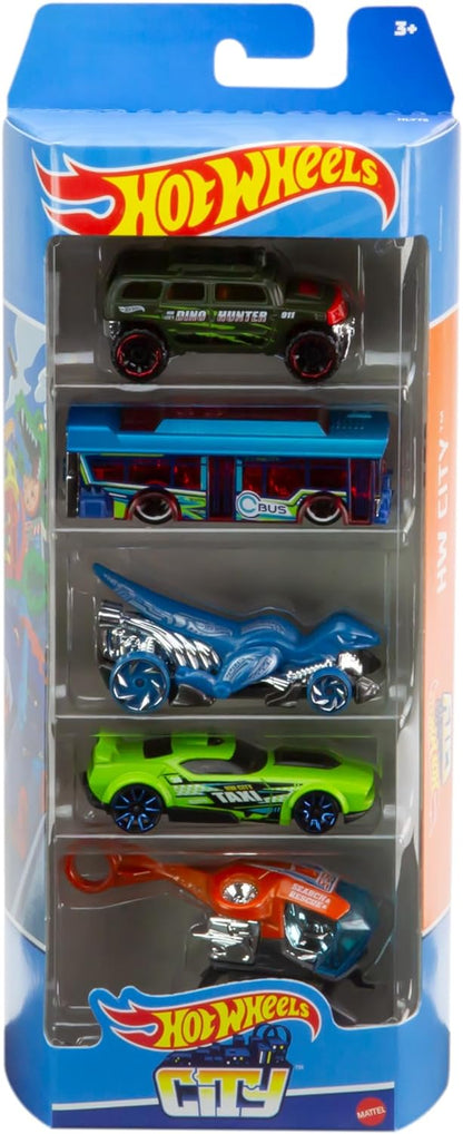 Hot Wheels 5-Car Pack of 1:64 Scale Vehicles, Colours and styles vary Gift for Collectors & Kids Ages 3 Years Old & Up